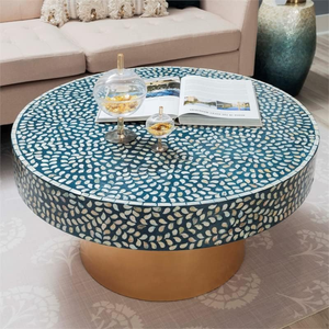 Table basse ronde en nacre de luxe moderne avec support doré Mobilier de maison accrocheur du Vietnam Nouveau design - Product Image 4