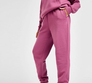 Pantalon de survêtement en molleton rose uni pour femme, taille mi-haute élastique, coupe droite ample, longueur intégrale, décontracté, pour l'automne - Product Image 4