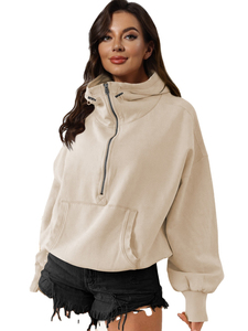 Conjunto de Sudadera Corta con Media Cremallera y Lavado Ácido para Mujer, Ajuste Regular, Transpirable, Resistente al Viento, Ecológico, Informal, para Calle, con Bolsillos Laterales - Product Image 5