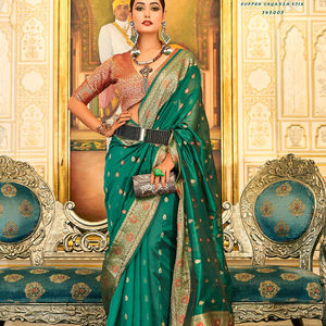 DERNIÈRE CONCEPTEUR SOIE ORGANZA DOUCE LOURDE AVEC CUIVRE ZARI TISSANT SAREE - Product Image 1