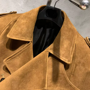 2025 chaqueta de bombardero de cuero de piel de oveja para motocicletas con cuello levantado personalizado chaqueta de cuero de ante Real para mujer - Product Image 2