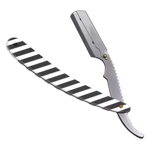 Maquinilla de afeitar de borde recto de acero inoxidable, afeitadora plegable, navaja de barbero, Mango metálico, maquinilla de afeitar para eliminación de barba y vello facial - Product Image 2