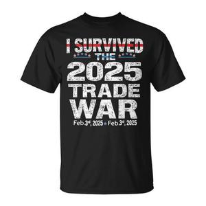 T-shirt « J'ai survécu à la guerre commerciale de 2025 » du 3 février 2025, noir, taille adulte unisexe - Product Image 1