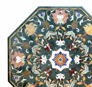 Mármol Verde con Incrustaciones de Nácar, Hecho a Mano, Personalizado, Arte Popular, Flor, Decoración de Mesa, Trabajo Indio, Modelo Pietra - Product Image 3