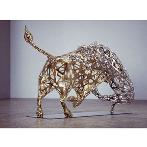 골드 & 스테인레스 스틸 동물 황소 & 호랑이 조각 예술 광택 금속 모델 - Product Image 6