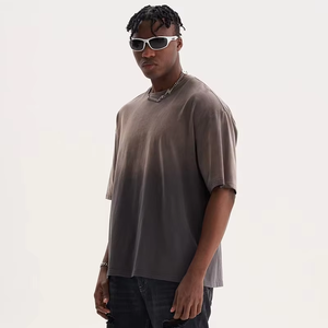 2025 Summer Vintage Men's T-Shirt 100% Cotton Acid Wash Double Shaded Drop Shoulder Solid Pattern <b>Colour</b> High Quality Blank - Product Image 2