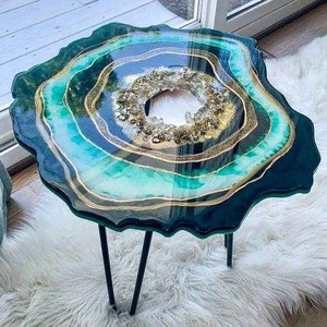 Hermosa mesa auxiliar de hierro de resina redonda, diseño de Color verde dorado, muebles modernos para restaurante, sala de estar, accesorios de decoración - Product Image 6
