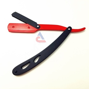 Maquinilla de afeitar de acero inoxidable recta peluquero Manual con recubrimiento en polvo negro y rojo profesional al por mayor uso para afeitado facial y corporal - Product Image 1