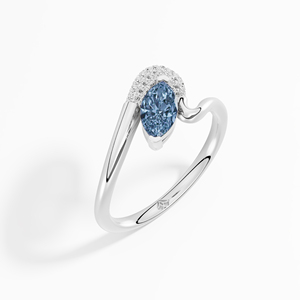 Anillo de Diamante Cultivado en Laboratorio de 0.73 Ct, Azul Índigo, Corte Marquesa y Redondo Blanco, Chapado en Rodio, Joyería Fina Única para Mujer en Oro de 14K y 18K - Product Image 2
