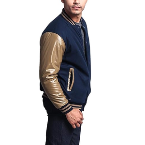 Chaqueta de béisbol de manga de lana dorada personalizada para hombre al por mayor, nuevo diseño de ropa de calle, chaqueta universitaria de invierno sin capucha Letterman - Product Image 4