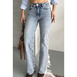 Jean en denim coupe droite à jambes courtes, élément de mode simple, lavable - Product Image 2