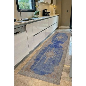 Alfombra Turca Azul Marino: Alfombra Oushak de Estilo Vintage, Alfombra Estampada, Alfombra de Chenilla - Product Image 5