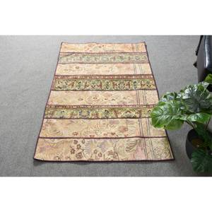 Alfombra de lana turca Vintage de 28x47 pies, clásica, Beige, verde, hecha a mano, diseño de retazos, respaldo de látex, pasillo, rectángulo para cabecera - Product Image 1