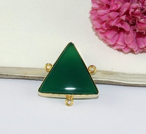 925 argent Sterling 12mm naturel vert Onyx Cabochon trillion lunette réglage Triple boucle lien breloque connecteurs faisant des bijoux - Product Image 1
