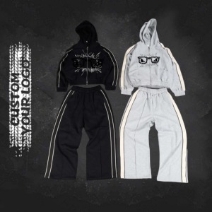 Conjunto Deportivo Personalizado con Cremallera y Diseño de Gafas, Felpa Francesa 100% Algodón, Dos Piezas para Hombre, Ropa Urbana Holgada y Acampanada - Product Image 6