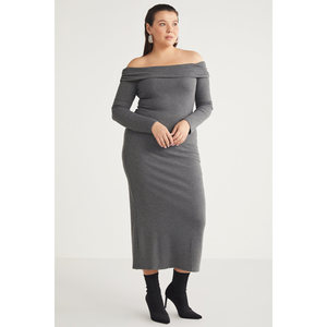 ETHIQUET Kizukibb Robe longue en tricot à col bateau et manches longues pour femme, taille plus - Product Image 4
