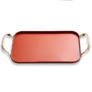 Bandeja de servicio de comida roja de Metal de diseño propio con asa, producto de utensilios de cocina, plato, mesa de comedor, bandeja decorativa para el hogar - Product Image 1