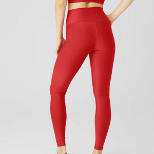 Mallas de yoga transpirables sólidas de cintura media para mujer, conjunto de Gimnasio Deportivo con cintura elástica, estiramiento de cuatro vías de secado rápido - Product Image 3