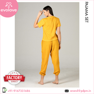Top vente bio lavé doux coton fait demi-manches femmes robe de nuit pyjama ensemble pour l'été printemps saison à prix fiable - Product Image 6