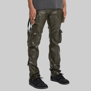 Pantalon cargo durable en cuir pour hommes avec ajustement classique pour décontracté et streetwear Pantalon cargo en cuir pour hommes élégants - Product Image 5