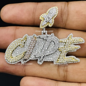 Colgante Personalizado Unisex de Plata de Ley 925 con Incrustaciones de Moissanita VVS de Corte Brillante Redondo, Estilo Hip Hop, Chapado en Rodio - Product Image 4