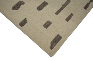 Tapis d'intérieur en laine 100% à poils moyens, fin, tufté à la main, à rayures modernes, texture sculptée à la main, écologique, gris ivoire - Product Image 4