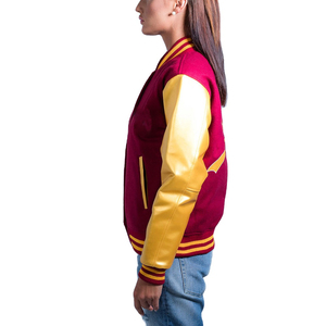 Nouvelle mode veste universitaire pour femmes Tackle Twill broderie plaine teint laine corps peau de vache manches en cuir coupe régulière vêtements d'automne - Product Image 3