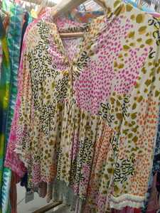 Azul Ombre étnico Floral estampado túnica borla corbata cuello manga larga Casual verano blusa Vintage leopardo ropa de playa para vacaciones - Product Image 4