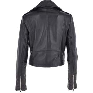 Femmes haut tendance personnalisé automne hiver vestes en cuir solide col tournant conception manches longues respirant doublure en Satin - Product Image 3