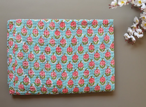 Copriletto in cotone Kantha con stampa a blocchi leggeri bohémien cucito a mano copriletto invernale ed estivo coperta con trapunta Kantha Vintage - Product Image 2