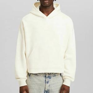 Fabricants de sweats à capuche 480Gsm poids lourd épaule tombante Boxy sweats à capuche courts blanc 100% coton surdimensionné de haute qualité personnalisé - Product Image 4