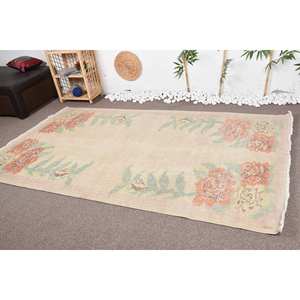 พรมสไตล์ตุรกีโบราณ4.9ft สีเบจและสีเขียวถักทอเรียบขนสัตว์สำหรับตกแต่งห้องนั่งเล่น - Product Image 3