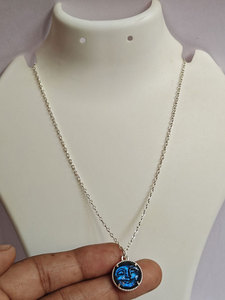 สร้อยคอเงินสเตอร์ลิงทำด้วยมือสุดเจ๋งเครื่องประดับสร้อยคอรูปใบหน้าพระจันทร์เต็มดวงขนาด13มม. สำหรับเป็นของขวัญวันแม่ - Product Image 2