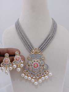 Meenakari pintura artesanía collar pendiente conjunto ligero estilo Vintage con perlas colección única por artesanos expertos - Product Image 6