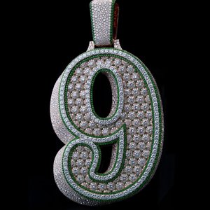 Tùy chỉnh số Mặt dây chuyền | đầy đủ đá ra 925 Sterling Bạc | vvs moissanite kim cương | Màu Xanh lá cây giọng đá | hip hop đồ trang sức - Product Image 6