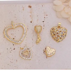 Heart Pendants Wholesale 18K Real Gold Plated Colorful Zirconia Love Charms For DIY Pendant Jewelry Making