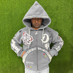 Sudaderas con Capucha de Manga Larga para Hombre, Personalizadas al por Mayor, 100% Algodón, con Cierre y Bordado, Color Sólido, para Invierno - Product Image 1