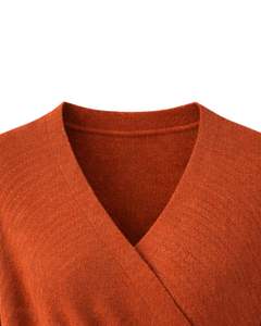<b>Women</b> Rust <b>Orange</b> Wrap Style Knit Sweater Long Sleeve V Neck Soft Casual Winter Top Elegant Ladies Fashion Pullover Daily Wear - Product Image 5