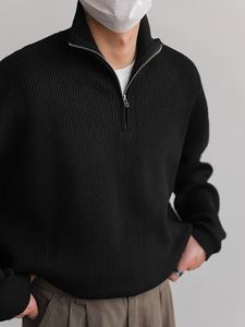 Hommes Automne Hiver Demi Fermeture Éclair Hommes Chemise Manches Longues Col À Fermeture Éclair Couleur Unie Pull À Tricoter Décontracté pour Hommes - Product Image 6