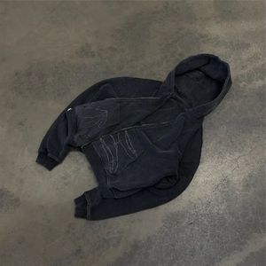 Haute qualité imprimé personnalisé hommes surdimensionné Vintage lavage fermeture éclair Baggy recadrée Boxy sweat à capuche et survêtement ensemble survêtement hommes - Product Image 2