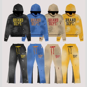 OEM Streetwear Men's Tracksuit Set Custom Logo Printing Men Vintage Sun Faded Washed Sweatpants Hoodie Sets - Product Image 1