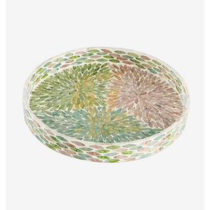 Plateau de service vintage rond en bois et incrustation d'os de grande taille, vaisselle pour anniversaire, bols adaptés aux magasins à vendre - Product Image 3