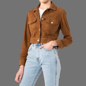 เสื้อเบลเซอร์หนังแกะกระดุมสองแถวสำหรับผู้หญิงผ้าหนังกลับผ้าไหมสีเขียวล้วนย้อมสีทึบกันลมฤดูใบไม้ผลิฤดูหนาวฤดูใบไม้ร่วง - Product Image 2