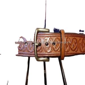 Custom Fashion Genuine Leather <b>Western</b> Hand Tooling <b>Belt</b> Unisex Alloy Pin Buckle Designer <b>Belts</b> in Black and Brown Buckle - Product Image 1