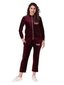 Survêtements d'hiver en velours élégants et sweat à capuche avec poches Survêtements en velours à fermeture éclair Ensemble 2 pièces Sportswear Joggingsuit - Product Image 2
