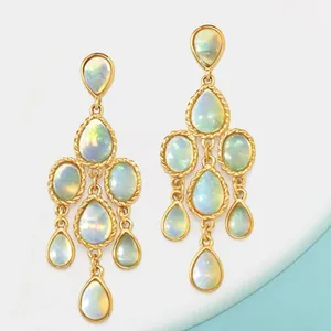 Pendientes Largos de Lujo Estilo Araña con Ópalo Etíope Natural Geométrico, Plata de Ley 925 Maciza Chapada en Oro para Bodas y Fiestas - Product Image 3