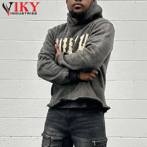 Wholesale Best Quality Causal Wear Hoodie Letter French Terry Acid Washed Distressed Embroidery Hoodie by VIKY INDUSTRIES - Product Image 5