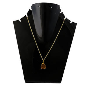 Handmade Minimalist Link Chain <b>Pendant</b> <b>Necklace</b> with Gold-Edged Tiger Eye Gemstone Fashion Jewelry - Product Image 3