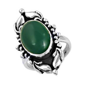 925 Silver <b>Statement</b> <b>Ring</b> for Women Handmade Geometric Design with Emerald Cut Topaz and Morganite Green Onyx Inlay Setting - Product Image 2