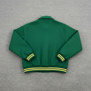 Veste d'hiver matelassée en coton lourd 100% laine avec logo brodé en chenille personnalisé, veste de baseball unie tendance - Product Image 2